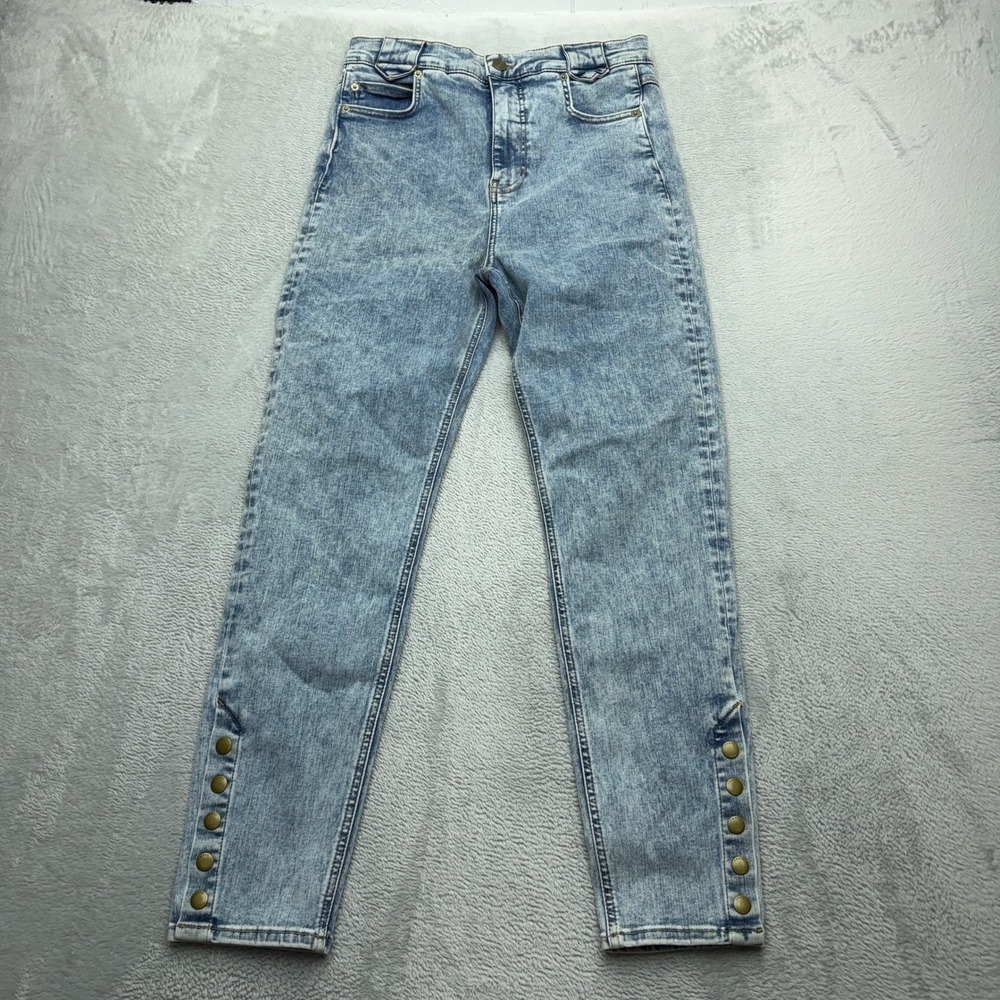 FRAME Jeans Womens 28 High Rise Slim Straight Light Acid Wash Snap Ankle Hem